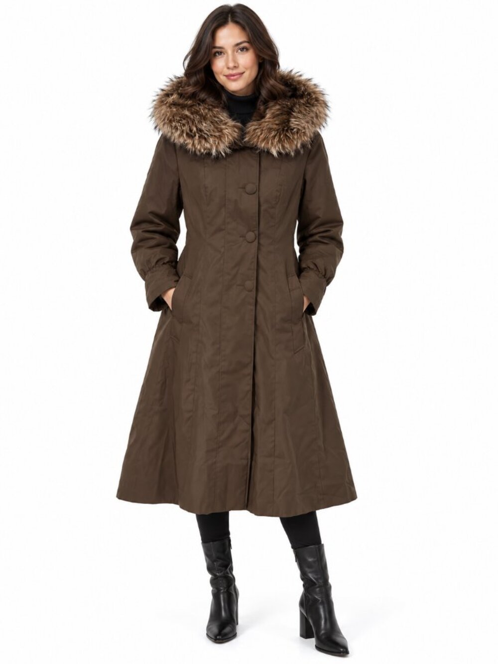 Vintage G.M. Furs Toronto Brown Real Fur Lined Hooded Coat